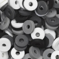 Heishi-perler i rør – herlig blanding med svarte, hvite og grå heishis, Ø6 mm