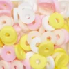 Heishi-perler i rør – herlig blanding med hvite, rosa og gule heishis, Ø6 mm