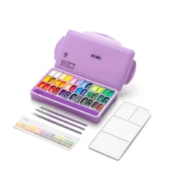 HIMI Gouache Twin Cup Kit, 36 jelly gouache-farger, 3 pensler og palett