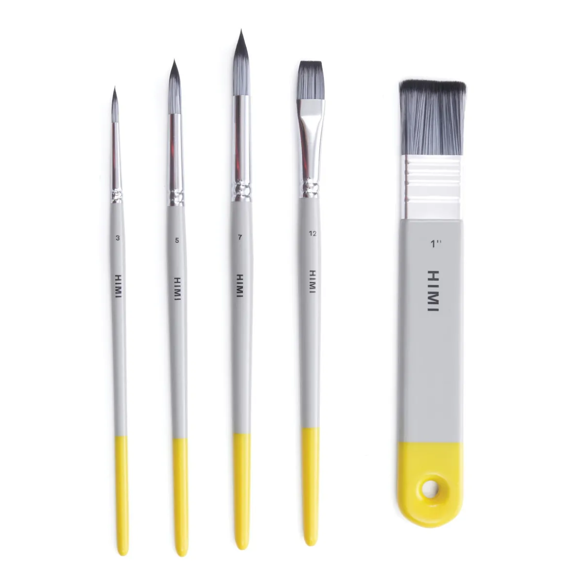 HIMI Watercolour, 5-pakning akvarellpensler, 3 runde, 1 flat og 1 bred og flat