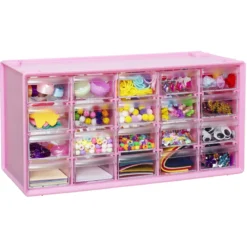 Hobbykommode i rosa utførelse! En mengde hobbymaterialer og tilbehør – 38×15,5×19 cm