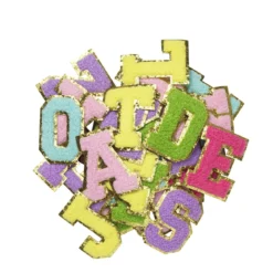 Iron-On bokstaver, fargerik miks med gullglitter, 40 stk. A–Z, lengde 6 cm