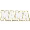 Iron-on stoffmerke MAMA i fluffy frottébokstaver med glitrende gullkant! 110×40 mm