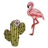 Iron-on stoffmerker flamingo og kaktus, 2 stk. Kaktusen er 37x45 mm og flamingoen 35×60 mm
