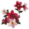 Iron-on strykemerke 2 blomster med glitterdetaljer, en stor (85×65 mm) og en liten