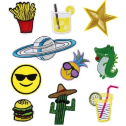 Iron-on strykemerke 10-pakning med motiver inspirert av pop art – størrelse 4–11 cm