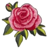 Iron-on strykemerke – stor og skinnende rosa rose med grønne blader, 70×75 mm