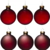 Juletrekuler, 6 fine røde julekuler av glass med diameter 6 cm – 3 matte og 3 blanke