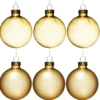 Juletrekuler, 6 stk. fine gullfargede julekuler av glass med diameter 6 cm – 3 matte og 3 blanke