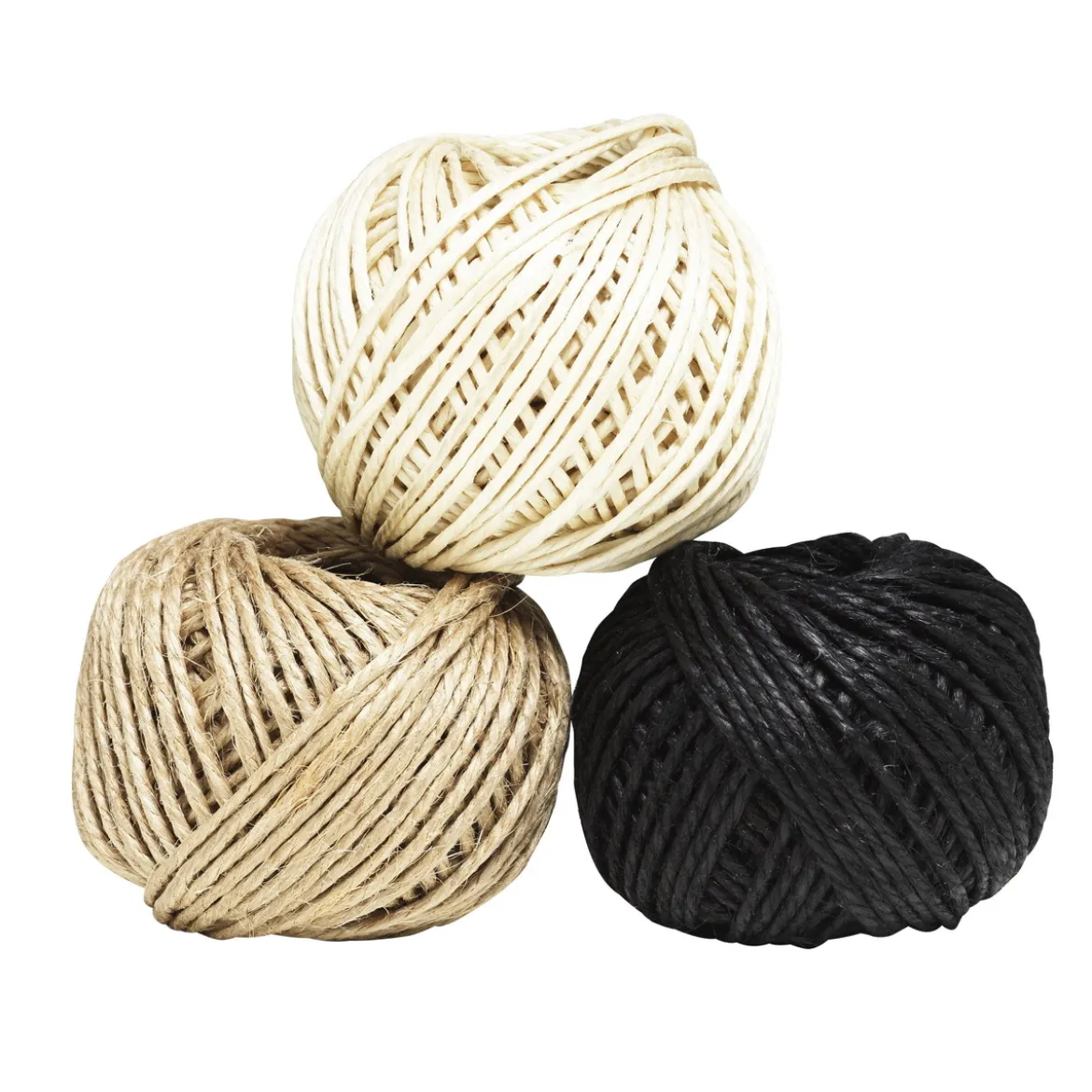 Jutesnor, 3×25 meter snor i 3 forskjellige farger, 2 mm tykk.