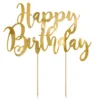 Kakepynt, cake topper, Happy Birthday i gullbokstaver 20×13 cm