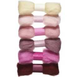 Kardet ull sett 6x2 g rosa