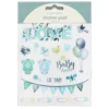 Klistremerkeblokk 16 ark Baby Blue – blått babytema. 2×8 designer