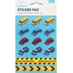Klistremerkeblokk Kjøretøy – 2×10 design, totalt 20 ark klistremerker med biler og fly! 10×18 cm