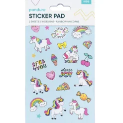 Klistremerkeblokk Unicorn – 2×10 design, totalt 20 ark klistremerker med enhjørninger! 10×18 cm