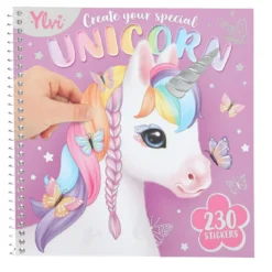 Klistremerkebok Ylvi Create Your Own Unicorn, 24 sider, 230 klistremerker, 17,5×18 cm