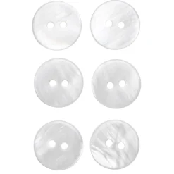 Knapper av hvitskimrende skjell, 6 stk. Ø15 mm
