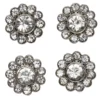 Knapper med gnistrende strass omgitt av sølvfarget metall, 4 stk. Ø15 mm
