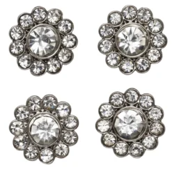 Knapper med gnistrende strass omgitt av sølvfarget metall, 4 stk. Ø15 mm
