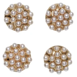 Knapper med perlemorskimrende miniperler på gullfarget metall, 4 stk. Ø11 mm