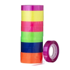 Kontortape i fargemiks med glade farger, 12 ruller à 27,4 meter, bredde 1,2 cm