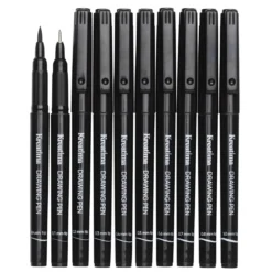 Kreatima Fineliners – 10-pakning tusjpenner i 10 størrelser 0,1–0,8, 1,0 mm + penselspiss