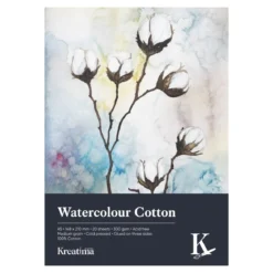 Kreatima Watercolour akvarellblokk 100 % bomull A5 (148×210 mm), 20 ark, 300 g/m²