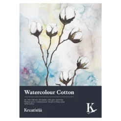 Kreatima Watercolour akvarellblokk 100 % bomull A6 (105×148 mm), 20 ark, 300 g/m²