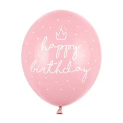 Lateksballonger 6-pakning Ø30 cm – rosa med teksten Happy birthday