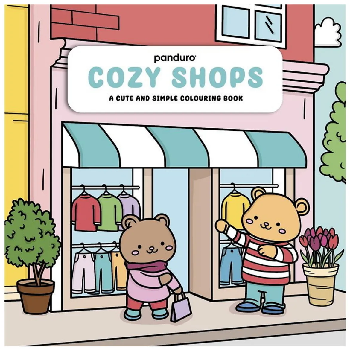 Malebok Cozy Shops, rolige og søte motiver fra butikker, 30 motiver, 20×20 cm