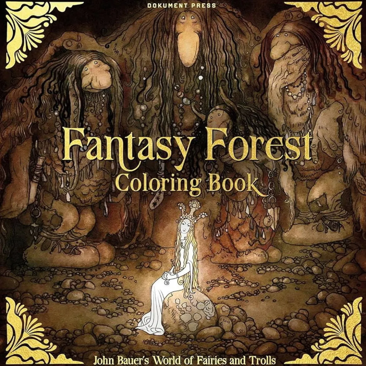 Malebok Fantasy Forest Fairies & Troll, fargelegg John Bauers verden! 25×25 cm, 40 sider