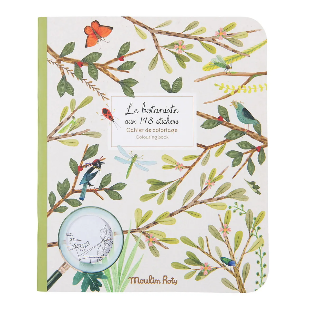Malebok Moulin Roty, 20 sider med botaniske motiver + 148 klistremerker, 24×28 cm