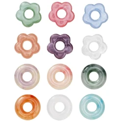 Mellomledd blomster og donut 12 stk. 6 av hver. Ø20 mm, ikke med hull