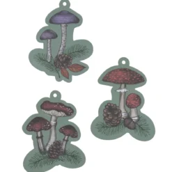 Merkelapper med sopper, 9 stk. i 3 forskjellige mønstre. Lengde 9,5 cm, 240 g/m²
