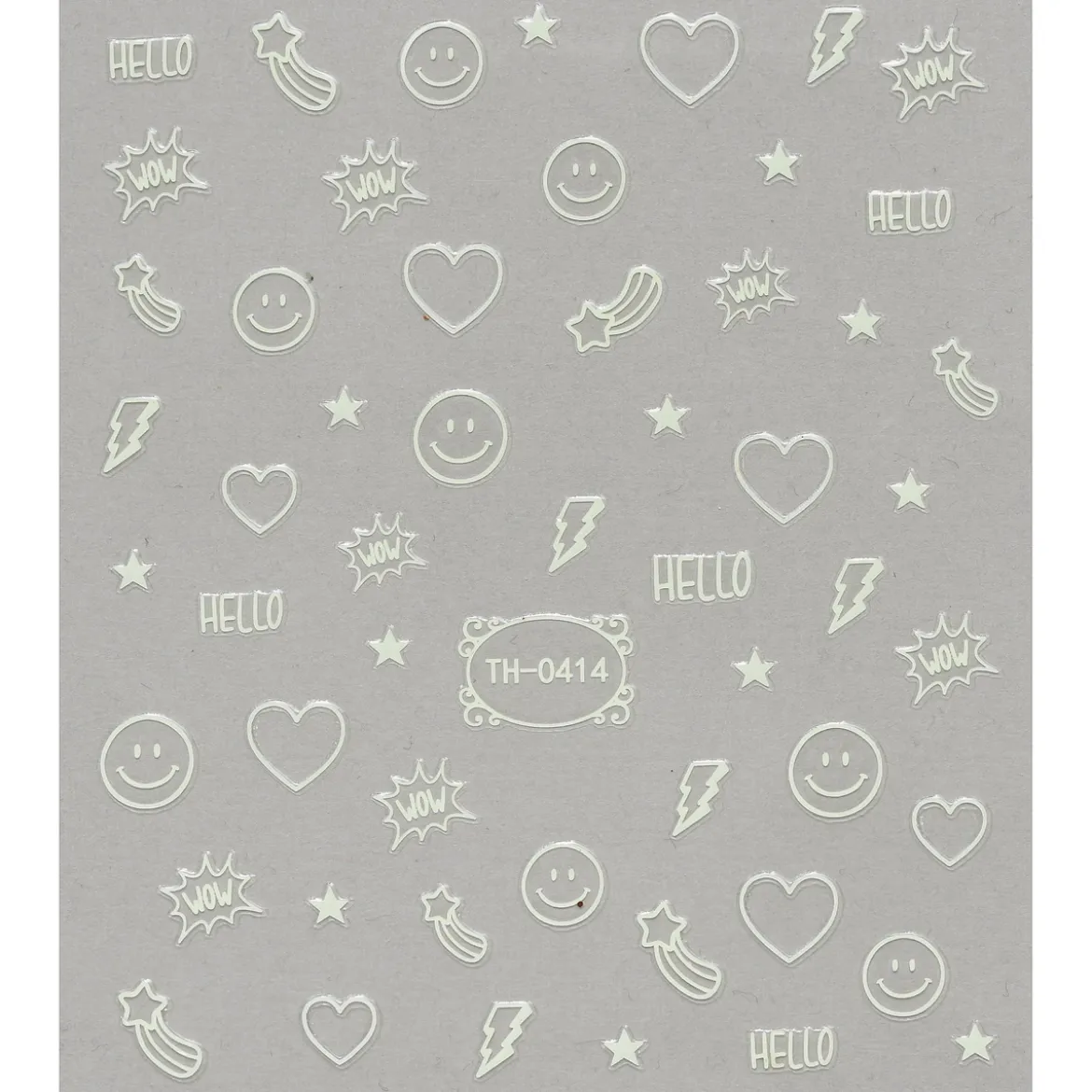 Negleklistremerker selvlysende, glow in the dark. 1 ark nail stickers på 8,5×10 cm