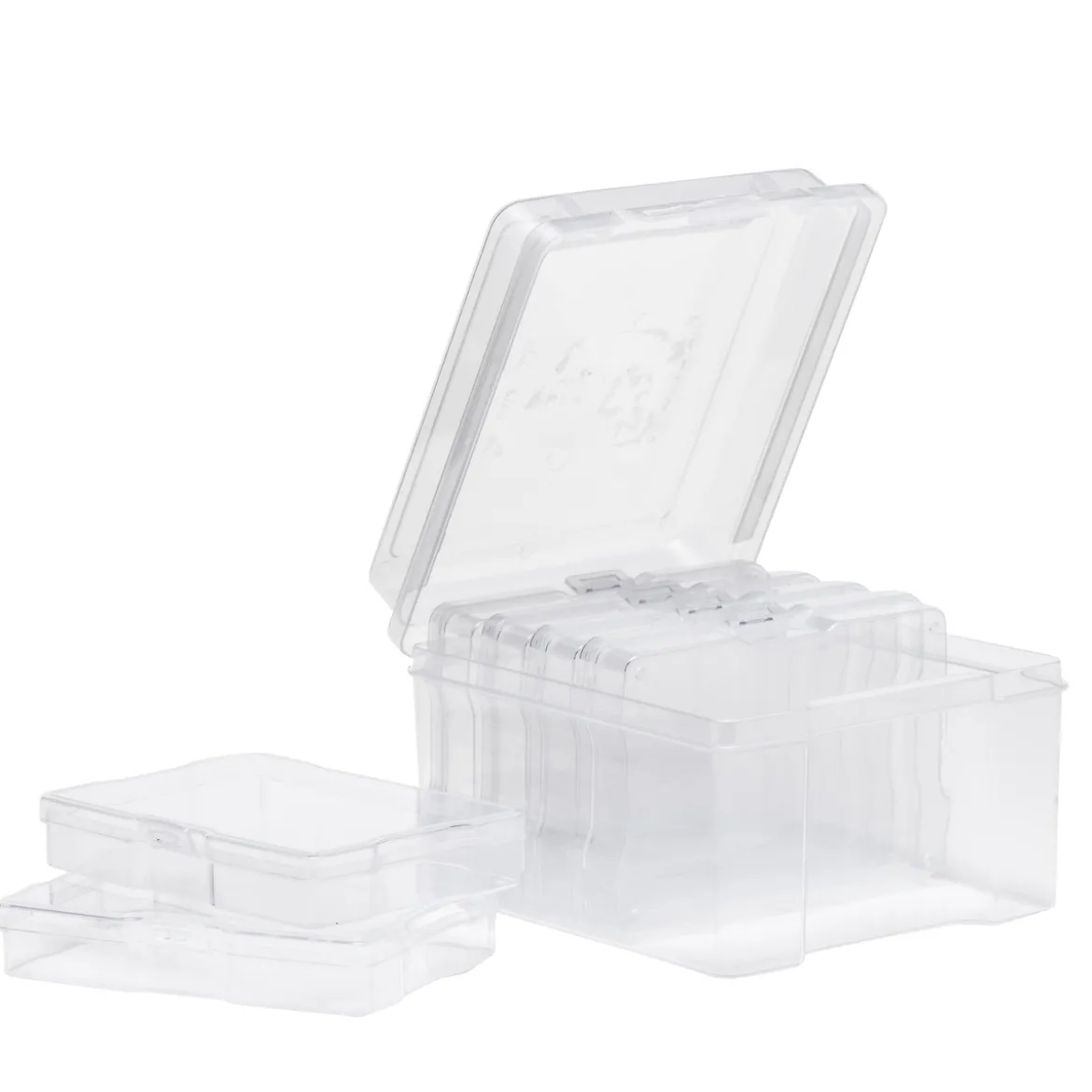 Oppbevaringsboks av plast, 18,5×21,5×14 cm, med 6 esker på 17×12×3 cm