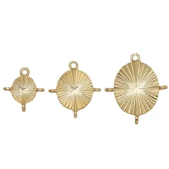Ovale anheng / charms med ringer, 3 stk, gullfargede, 15×17 / 20×22 / 23×27 mm