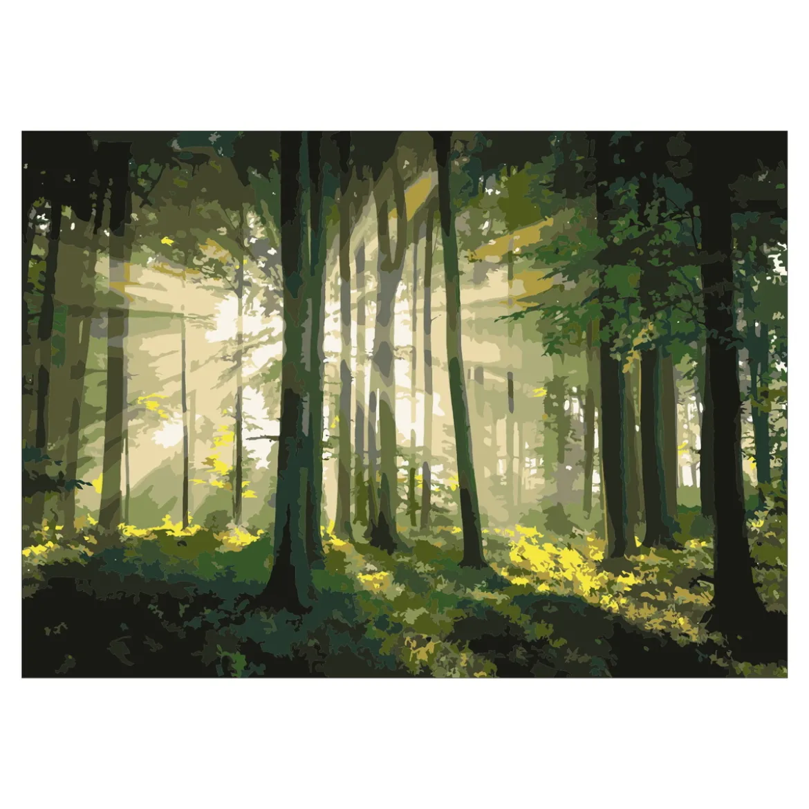 Paint by number / mal etter tall – skog, 35×25 cm + 18 farger og 3 pensler