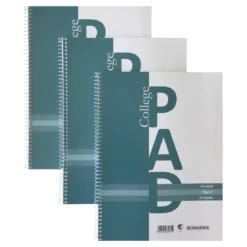 3-pakning linjerte kollegieblokker med spiralbinding A4 – 229×297 mm, 70 ark, 70 g/m²