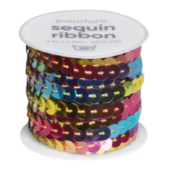 Paljettbånd rainbow, 4 m snor med en mengde paljetter med diameter 6 mm
