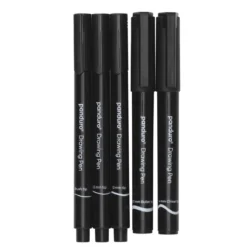 Panduro tusjpenner 0,5 mm, 1 mm, penselspiss, 4 mm skråskjært spiss og 1 mm rund spiss, svart, 5-pakning