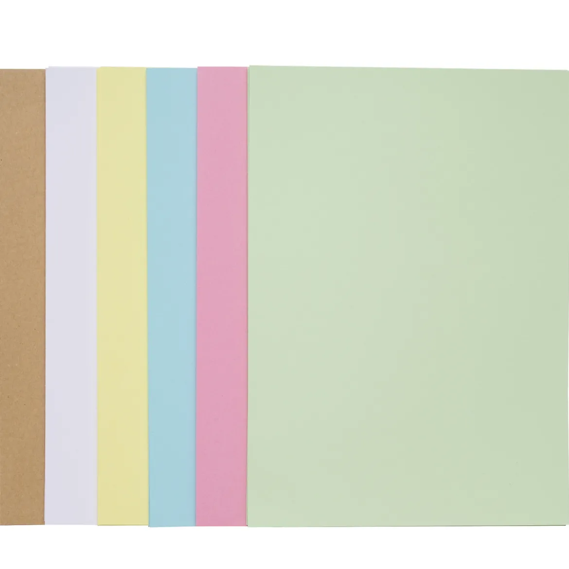 Papirsett i pastellfarger med 48 stk. kraftige A4-ark (210×297 mm) à 240 g/m²