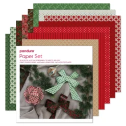 Papirsett julemiks, 72 dobbeltsidig trykte ark – julefarger og mønstre, 20×20 cm, 80 g/m²