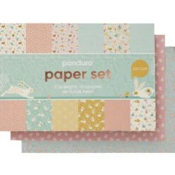 Papirsett med designark 16,5×11,5 cm, vårtema og vårfarger, 24 ark, 230 g/m²