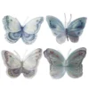 4 pastellfargede dekorasjonssommerfugler med gullglitter 12,5×9 cm