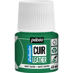 Pebeo Cuir Leather 45 ml lærfarge, farger også PU-lær – grønn, matt satengfinish