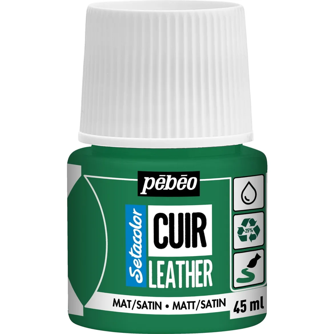 Pebeo Cuir Leather 45 ml lærfarge, farger også PU-lær – grønn, matt satengfinish