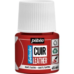 Pebeo Cuir Leather 45 ml lærfarge, farger også PU-lær – rød, matt satengfinish