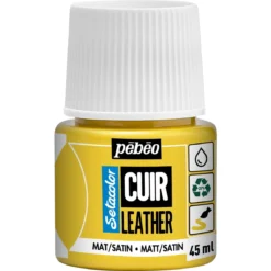 Pebeo Cuir Leather 45 ml lærfarge, farger også PU-lær – gul, matt satengfinish