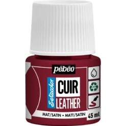 Pebeo Cuir Leather 45 ml lærfarge, farger også PU-lær – mørkerød, matt satengfinish